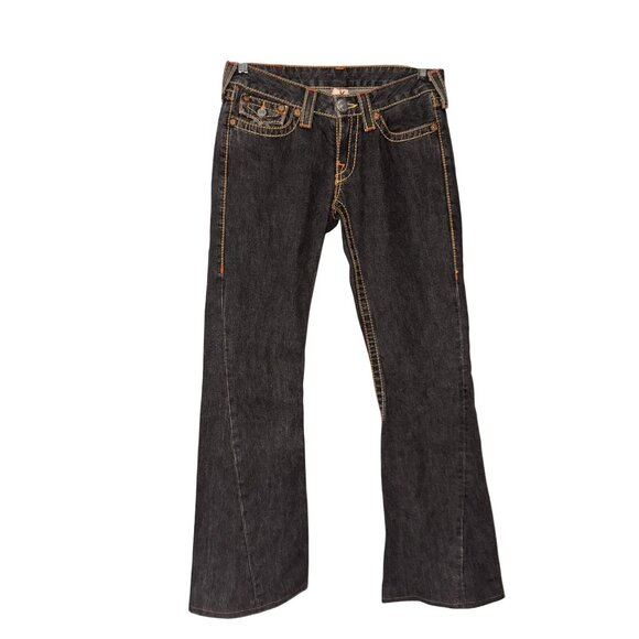 True Religion Dark Wash Low Rise Bootcut Jeans Womens Size 28 USA-Made Denim - Picture 1 of 12